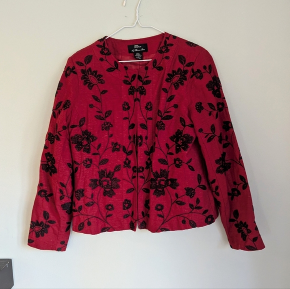 Trenz Women’s Large Silk Blend Embroidered Long Sleeve Red Black Jacket - Picture 1 of 10